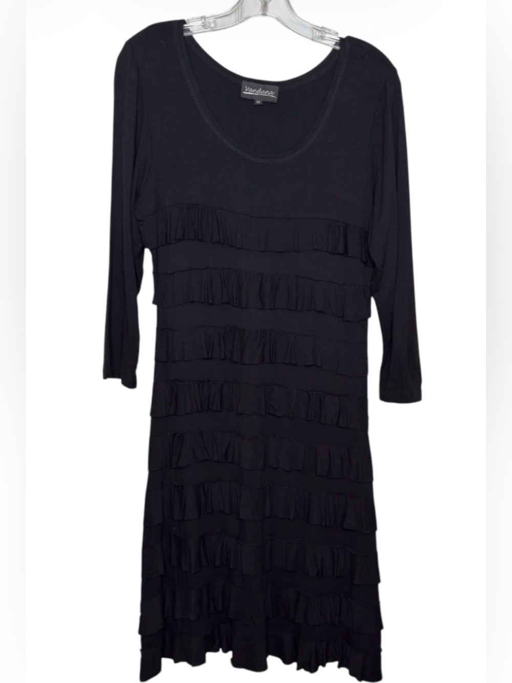 Vandana  Black Long-Sleeve Ruffle Knit Dress Medium